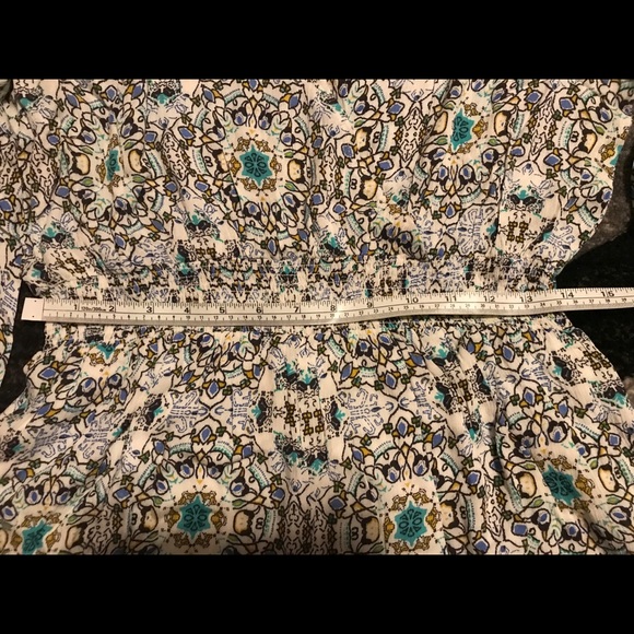 Long Bell sleeve V-neck smock waist printed romper - Picture 4 of 5